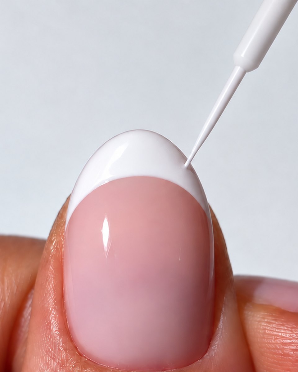 A french tip filled in solid opaque white