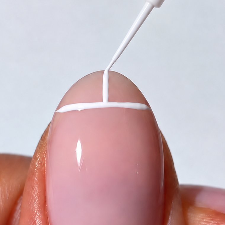 Step two, a short vertical line marking the centre of the tip